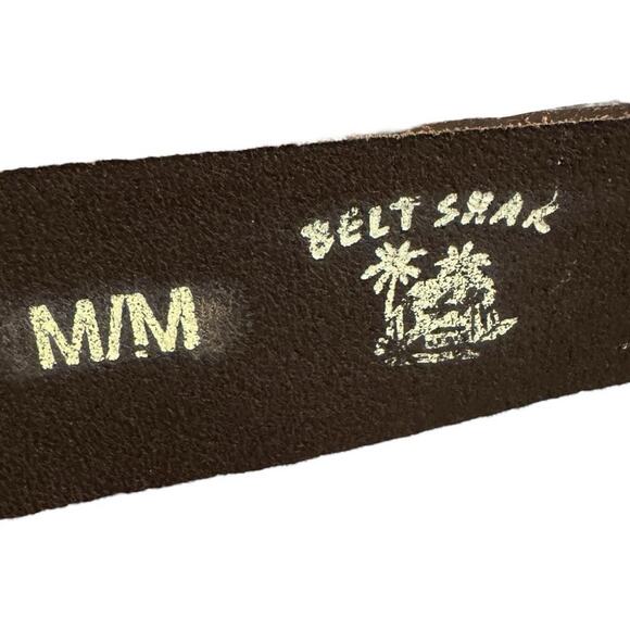 Brown Leather Belt Beaded Oval Buckle Boho Western Tribal Statement Accessory M - Picture 5 of 7